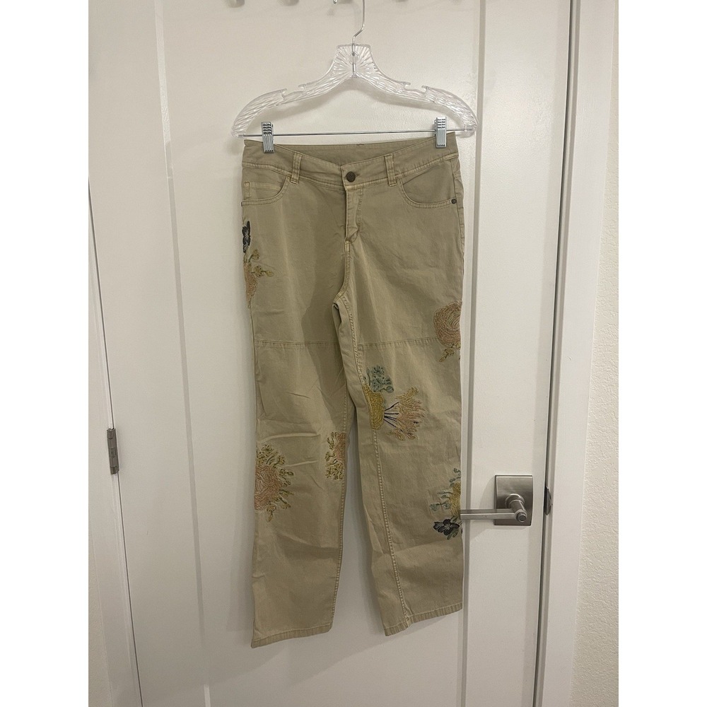 Sundance‎ Y2K Embroidered Tan Pants Floral Preppy Boho Casual Fairycore Women's